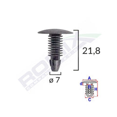 CLIPS TAPITERIE PENTRU HONDA/HYUNDAI/TOYOTA 7X21.8MM - NEGRU SET 10 BUC