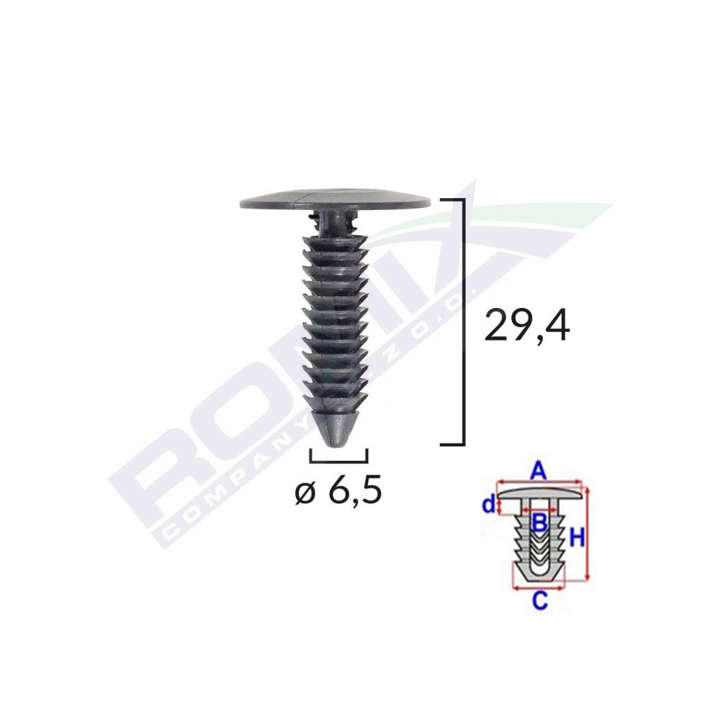 CLIPS TAPITERIE PENTRU GM 6.5X29.4MM - NEGRU SET 10 BUC