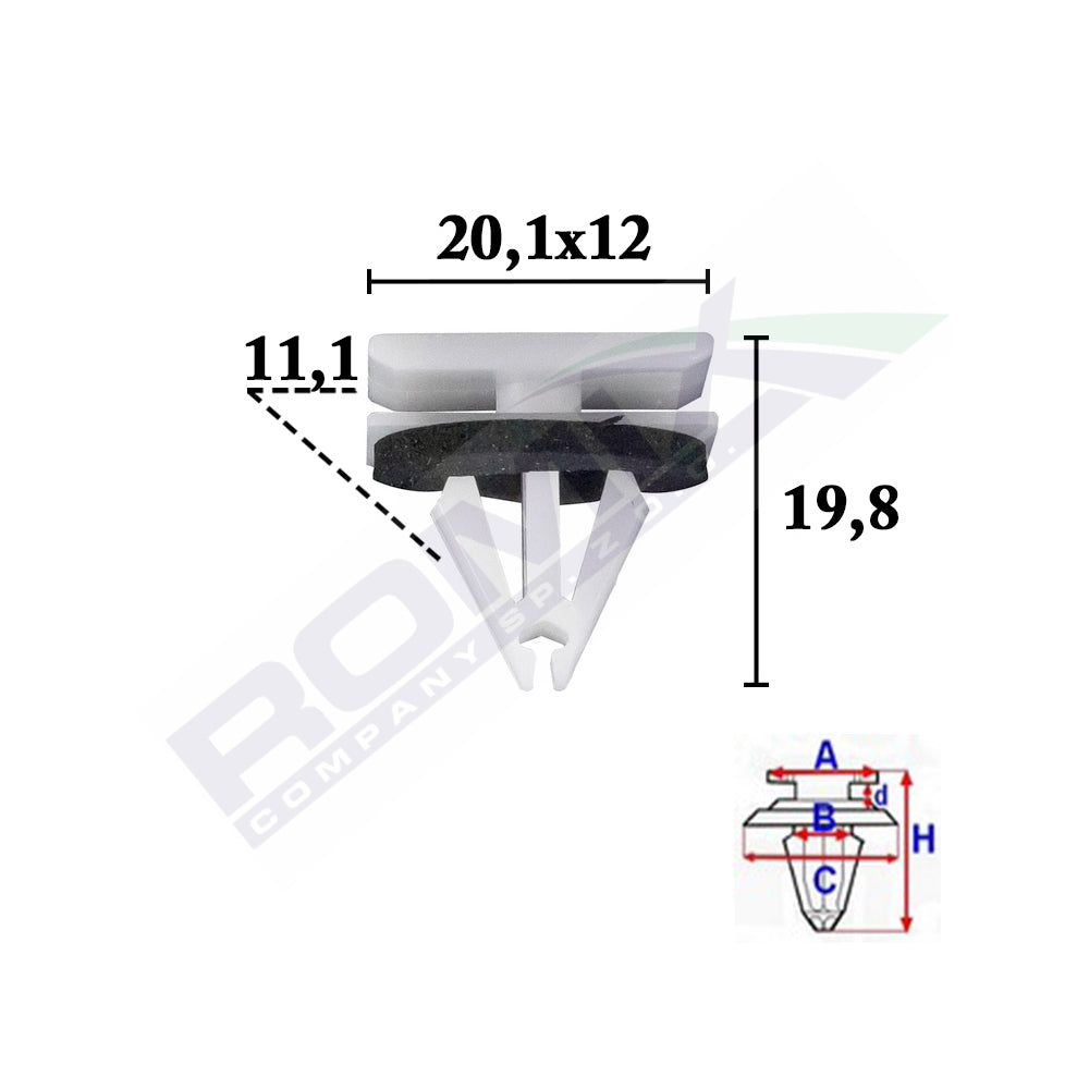 CLIPS FIXARE ELEMENTE EXTERIOR PENTRU FORD, OPEL, CHEVROLET 11.1X19.8X20.1MM GRI - SET 10 BUC