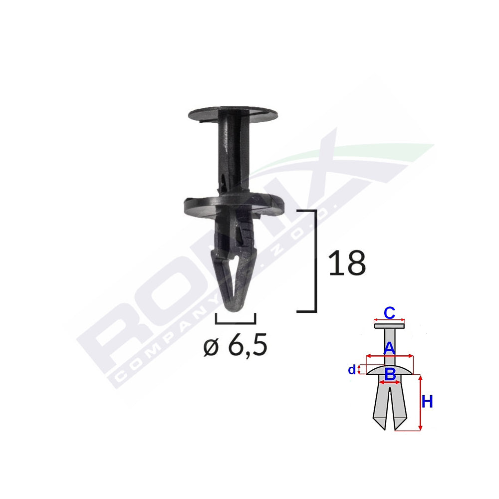CLIPS FIXARE PENTRU FORD, OPEL 6.5X18MM NEGRU SET 10BUC