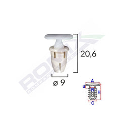 CLIPS FIXARE PRAG PENTRU MERCEDES 9X20.6MM - ALB SET 10 BUC