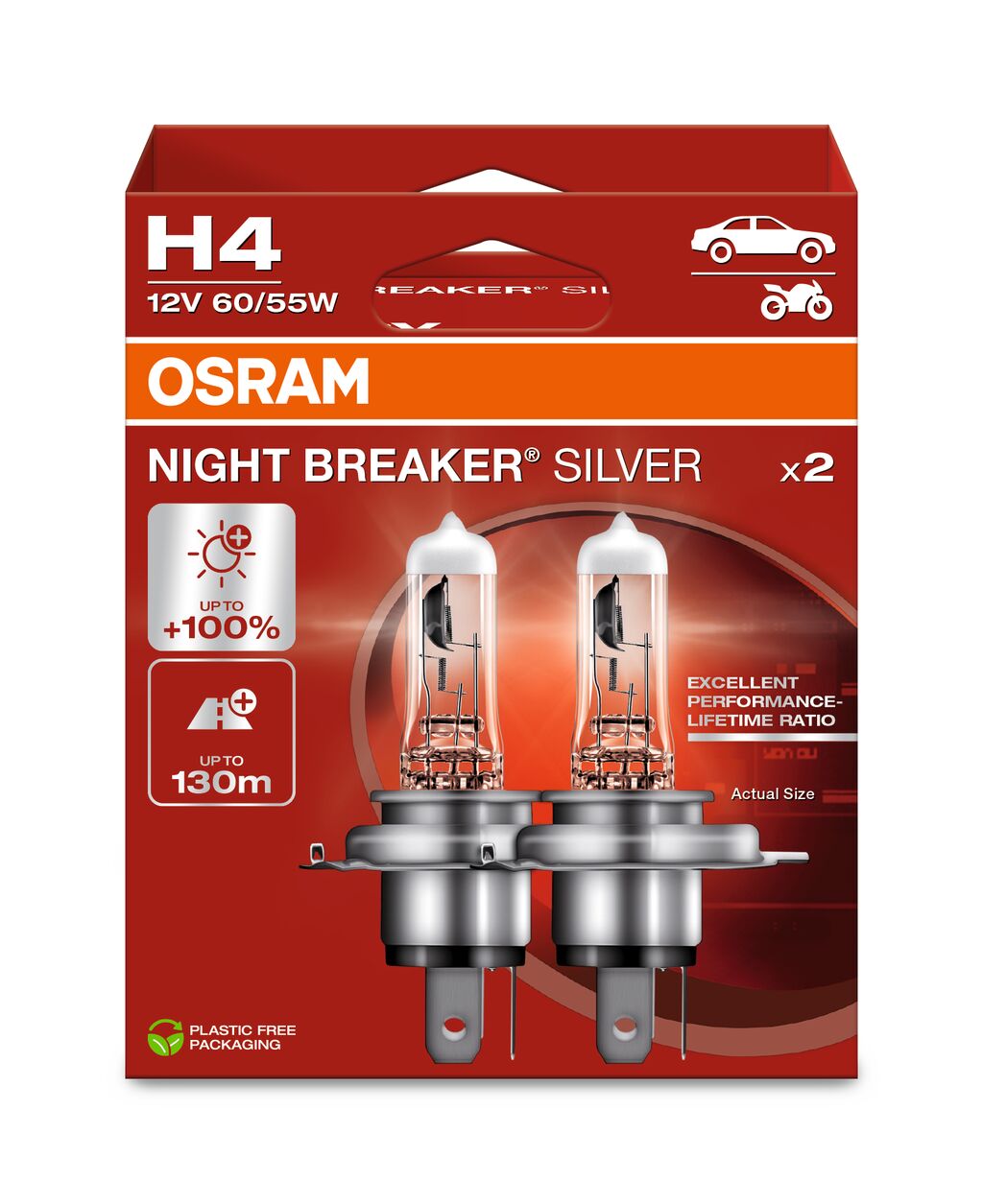 SET 2 BECURI 12V H4 60/55 W NIGHT BREAKER SILVER +100% OSRAM