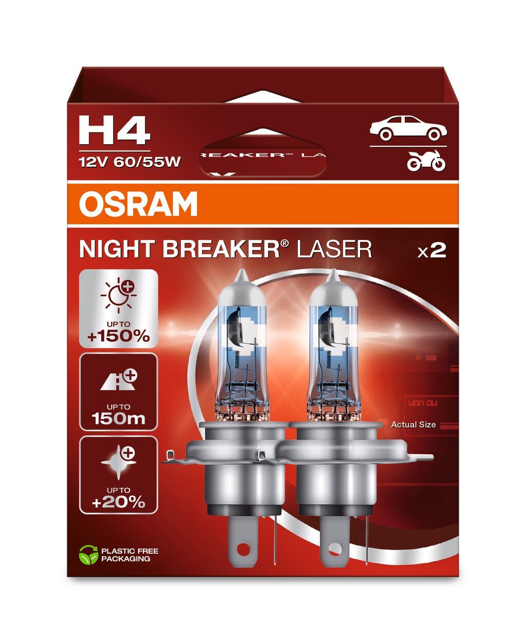 SET 2 BECURI 12V H4 60/55 W NIGHT BREAKER LASER NextGen +150% OSRAM