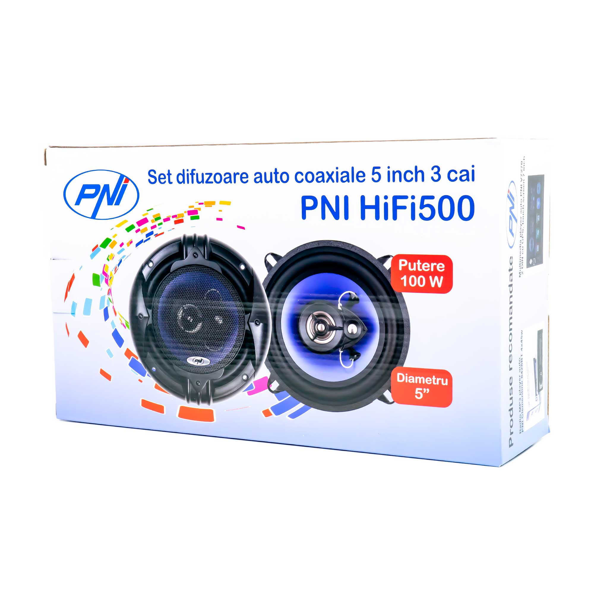 DIFUZOARE AUTO COAXIALE PNI HIFI500, 100W, 12.7 CM, 3 CAI, SET 2 BUC