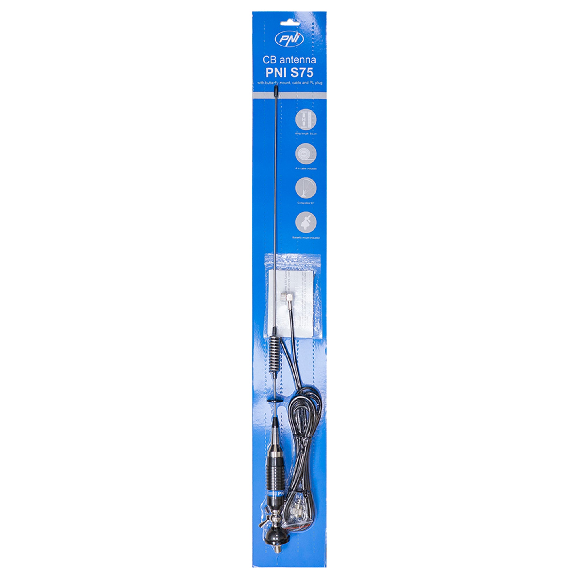 ANTENA CB PNI S75 CU FLUTURE, CU MONTURA, CABLU SI MUFA PL